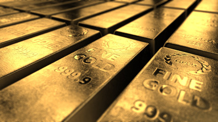 Close-up View Of Shiny Gold Bars Stacked Up In Perfect Rows With