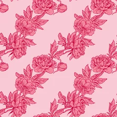 Abwaschbare Fototapete Seamless pattern with Realistic graphic flowers - peony - hand d © lian_2011
