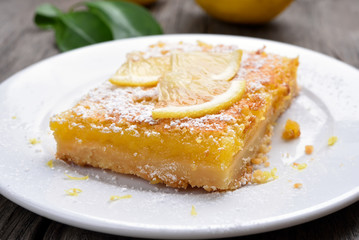 Lemon pie on white plate
