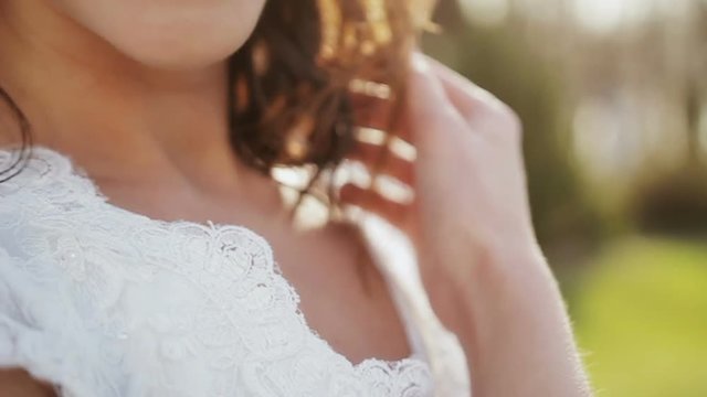 Touching hair close-up