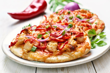 Pie with chicken meat and vegetables