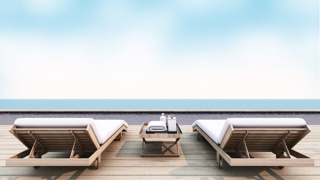 Beach lounge take view sea wayside roof batten for vacation and summer - 3d render 