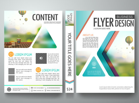 Flyers design template vector. Brochures annual reports poster magazine. Leaflet cover book presentation with abstract blur background. Layout in A4 size and blue triangle.illustration.