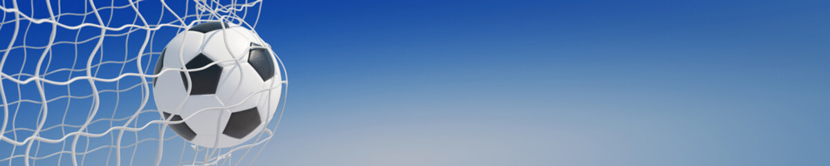 Obrazy na Szkle  Panorama piłki nożnej w bramce przed niebem