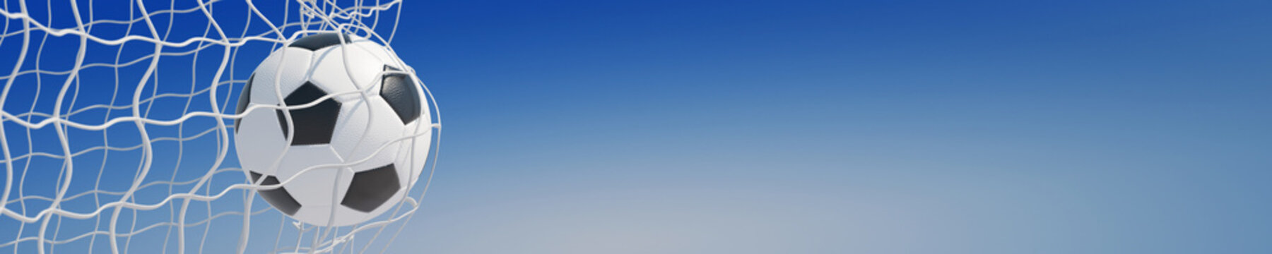 Fototapeta Panorama piłki nożnej w bramce przeciw niebu