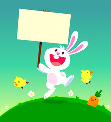 Naklejka premium cute white rabbit holding sign