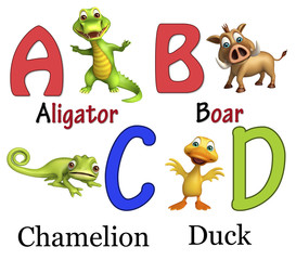 Obraz premium Aligator, Boar, Chamelion and Duck with Alphabate