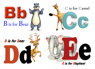 Bear, Camel, Dear and Elephant with Alphabate