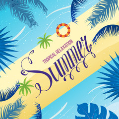 Fototapeta na wymiar Summer holidays vector background with palm leaves