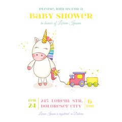 Baby Shower or Arrival Card - Baby Unicorn Girl - in vector