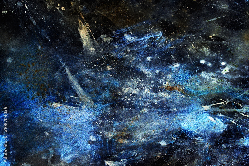 Poster abstract painting with blurry and stained structure. Color effect and Computer collage. winter freeze effect.