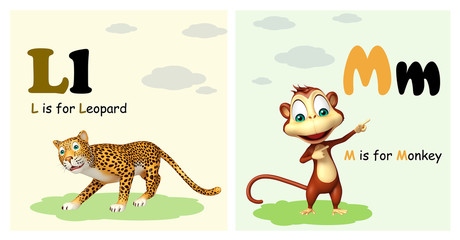 Fototapeta premium Leopard and Monkey with Alphabate