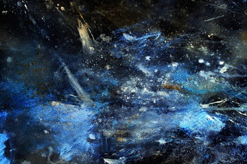 abstract painting with blurry and stained structure. Color effect and Computer collage. winter freeze effect.
