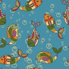 Colorful pattern with fish retro