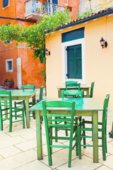 Charming street in the Corfu town, Greece