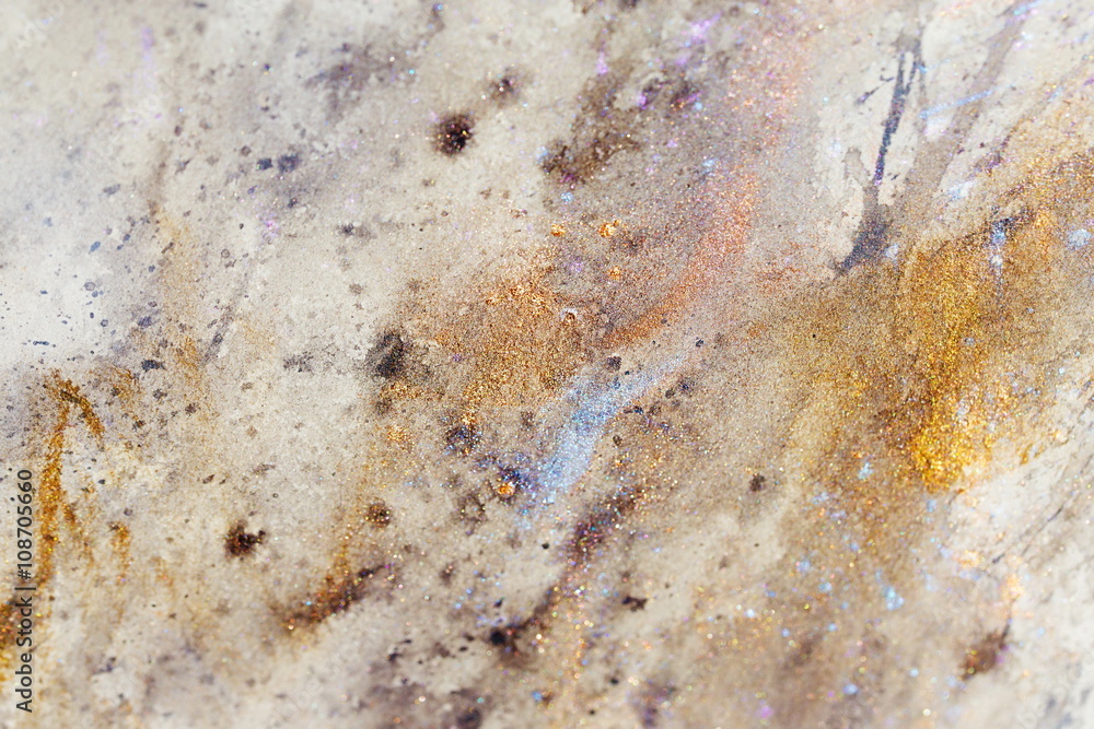 Poster abstract painting with blurry and stained structure. metal rust effect with glitter grains. painting