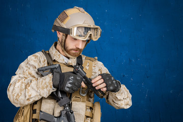 Modern soldier with gun