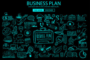 Business Planning  concept with Doodle design style: online solution