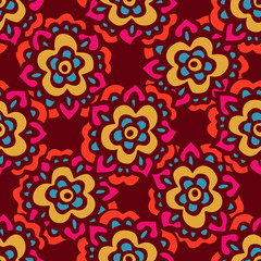 Fototapeta na wymiar Seamless cute doodle Vector floral pattern