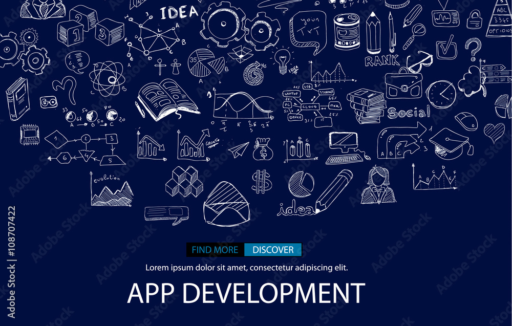 Poster app development infpgraphic concept background with doodle design style :user interfaces