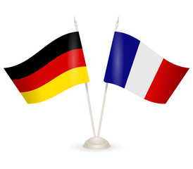 Table stand with flags of Germany and France. 