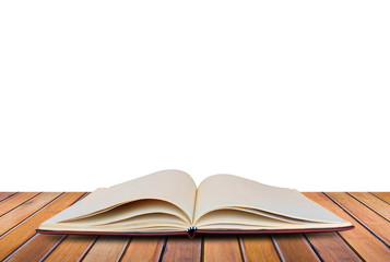 One old book on wooden table, isolated image