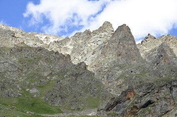 The sharp peaks of rocky mountains