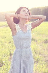 Beautiful girl dress summer resting enjoying idea lifestyle, fashion concept, nature, portrait women park