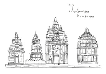 Obraz premium Hand drawn sketch illustration architecture landmark of Indonesia Prambanan temle isolated