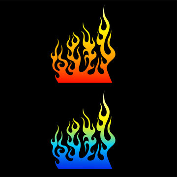 Flames fire blue vector design. Set of colored tribal flames for tattoo or another design.
