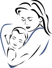 Baby and mother. Outline drawing