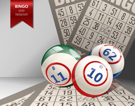 Bingo Background with Balls and Cards. Vector Illustration.