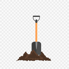 Shovel in the ground. Gardening tool on checked background. 