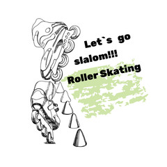  set for Roller Skates with text. Isolated logo  hand drawn elem