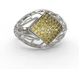 Ring with diamond and pave. 3D illustration