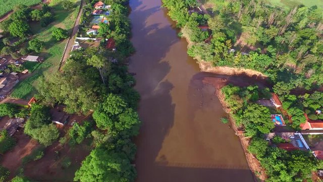 Aerial view of the Pardo River in the city of Serrana in Sao Paulo state - Brazil