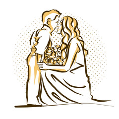 Woman and Child Kisses. Colored Vintage Artwork.