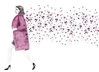 woman walking in fur