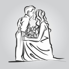 Woman and Child Kisses. Vintage Artwork.