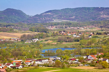 Fototapeta na wymiar Lake and green hills of Zagorje