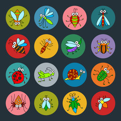 Set of vector funny insects icons