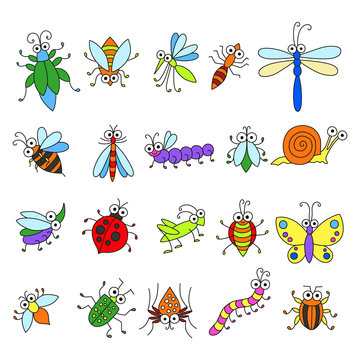 Set of funny cartoon insects