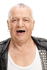 Mature punk rocker with a few broken teeth