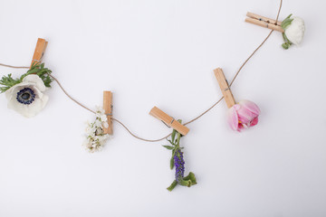 Flowers on the clip for visit card