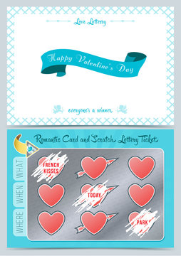 Valentine day Lottery scratch card. Game card for Valentine day.