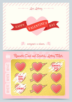 Valentine day Lottery scratch card. Game card for Valentine day.