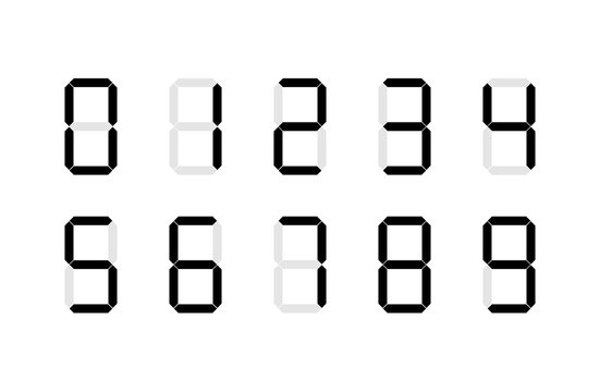 Set of digital number signs made up from seven segments on white