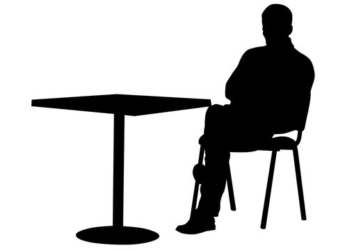 Silhouettes of people in cafe on white background