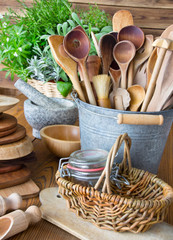 Country kitchen and vintage tools hygge