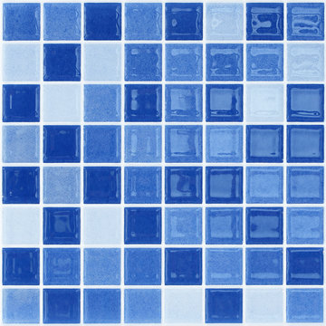 Blue glass mosaic tile wall